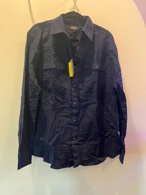 Thick Button Up Shirt Navy Casual Overshirt Long Sleeve Jacket Coat for Fall Lrg